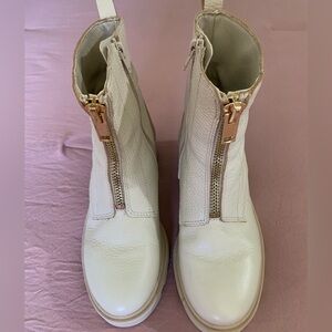 Elegant Cream Ankle Boots with Gold Zipper